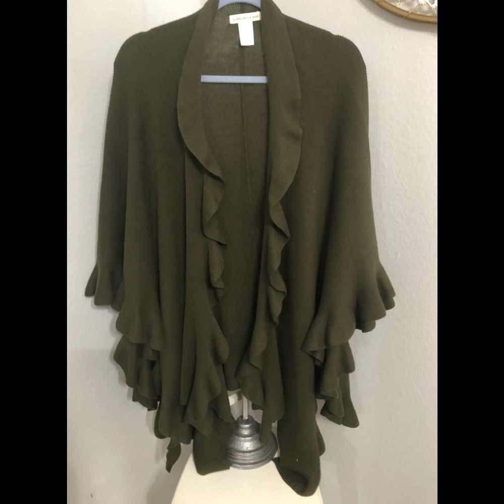 Ruffled knit open cape